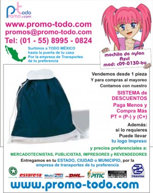 Mauricio Villegas Avisos gratis en Mexico lindo en Coyoac&aacute;n |  mochila de nylon azul c09-0130-bu, mochilas publicitarias