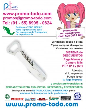 Mauricio Villegas Avisos gratis en Mexico lindo en Coyoac&aacute;n |  destapador con sacacorchos c06-0091-wh, sacacorchos publicitarios promocionales