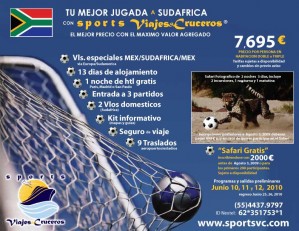 SPORTS VIAJES Y CRUC Avisos gratis en Mexico lindo en Miguel Hidalgo |  SUDAFRICA 2010, SPORTS VIAJES Y CRUCEROS, S.A DE C.V.