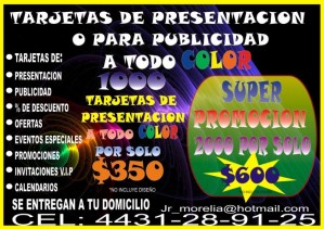 Roberto Maga&ntilde; Avisos gratis en Mexico lindo en Morelia |  Tarjetas de presentacion y publicidad a todo color, $350 pesos el millar